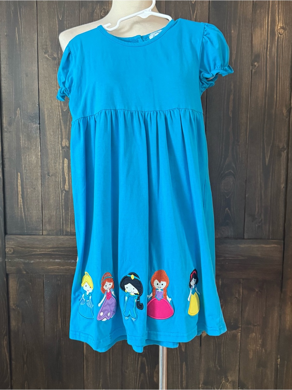 Girls Smock Monkey Teal Princess Appliqué Embroidery Dress Sz 7